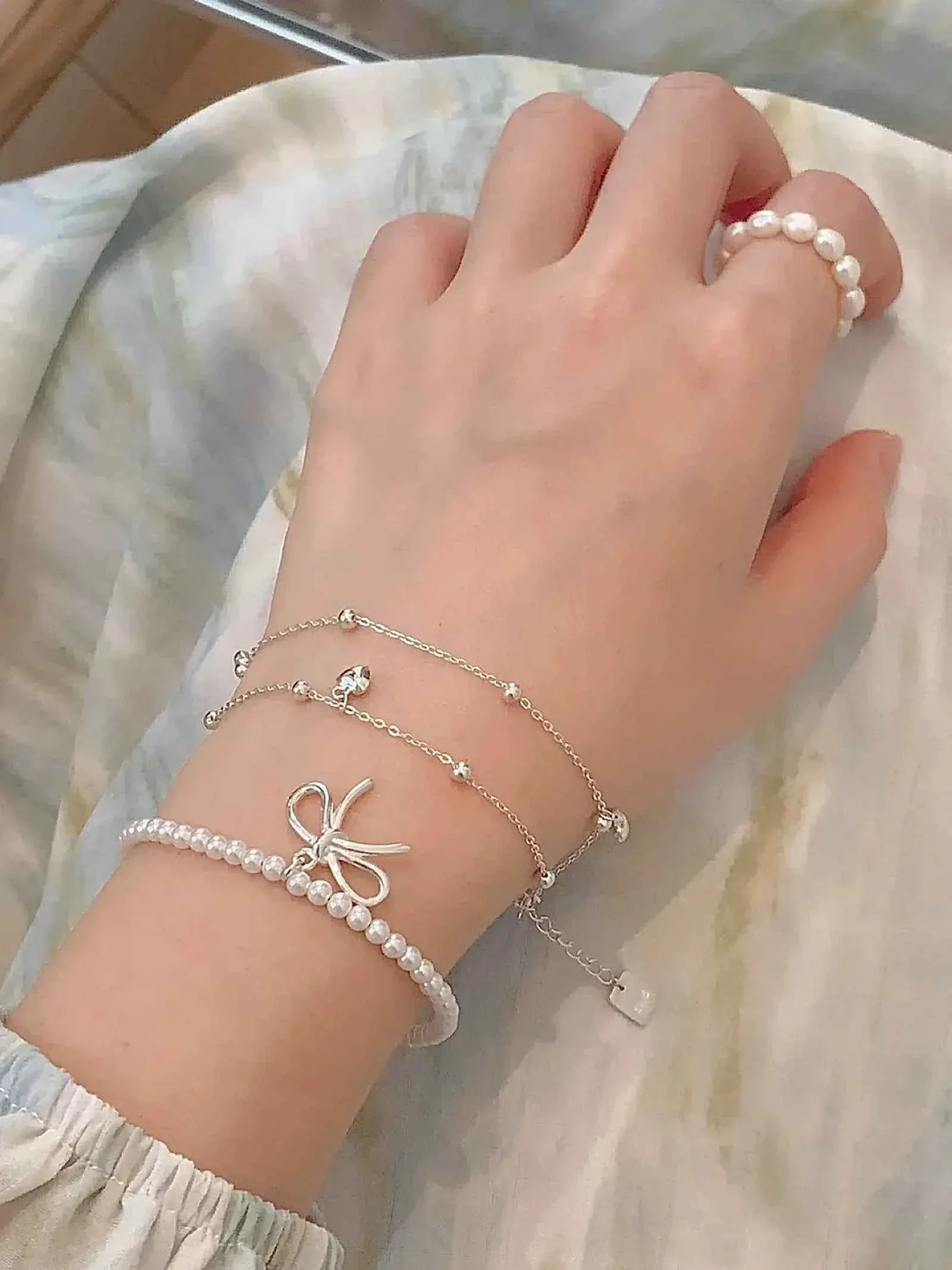 "Alice's Bowknot Pearl" 925 Sterling Silver Bracelet - Delicate, Elegant, and Charming - Image 3