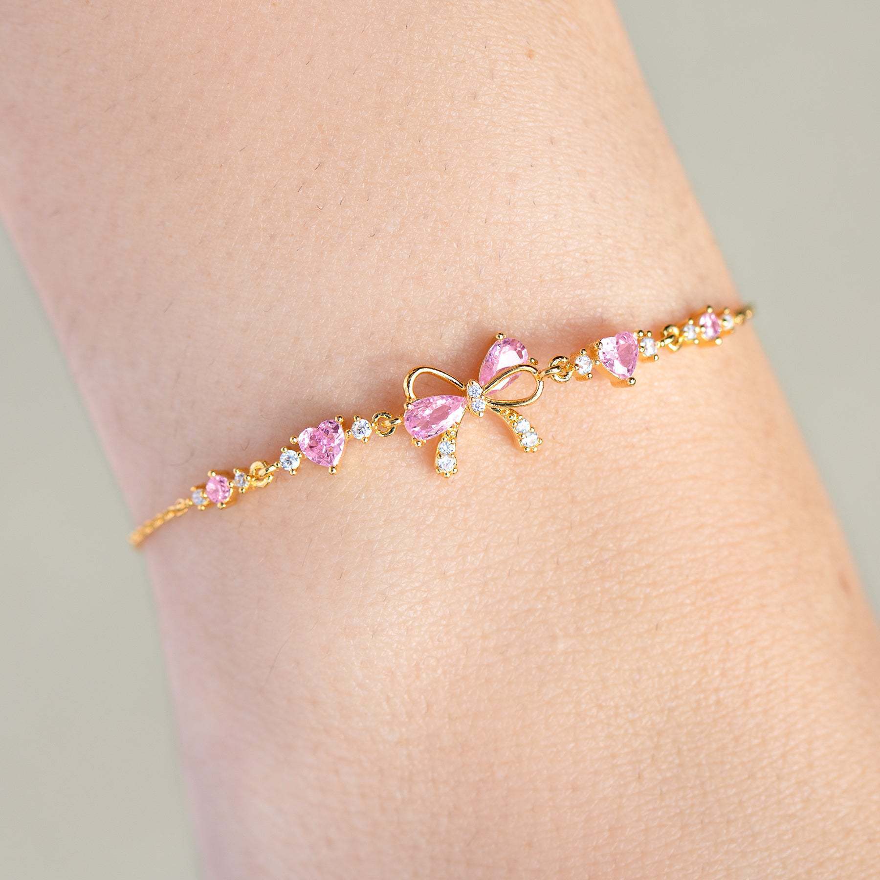 Amour Bow Brass Genuine Gold-Plated 3A Zircon Heart Bracelet - Image 2