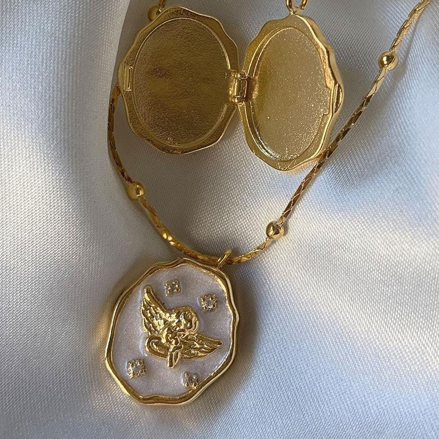 "Angel Keepsake" Copper 18K Gold Plated Vintage Locket Necklace – Photo Customizable - Image 5
