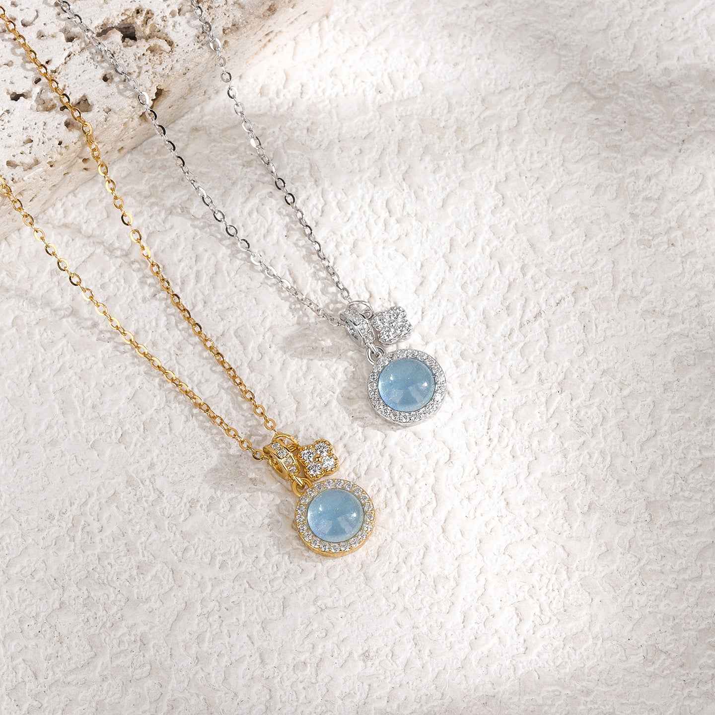 “Aqua Clover” S925 Sterling Silver Aquamarine Clover Necklace - Image 3
