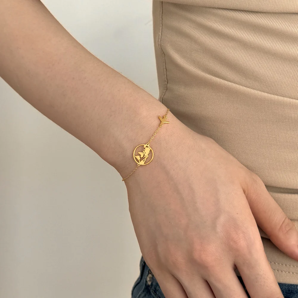 “Around the World” · S925 Sterling Silver Travel Bracelet｜Globe & Airplane Design - Image 3