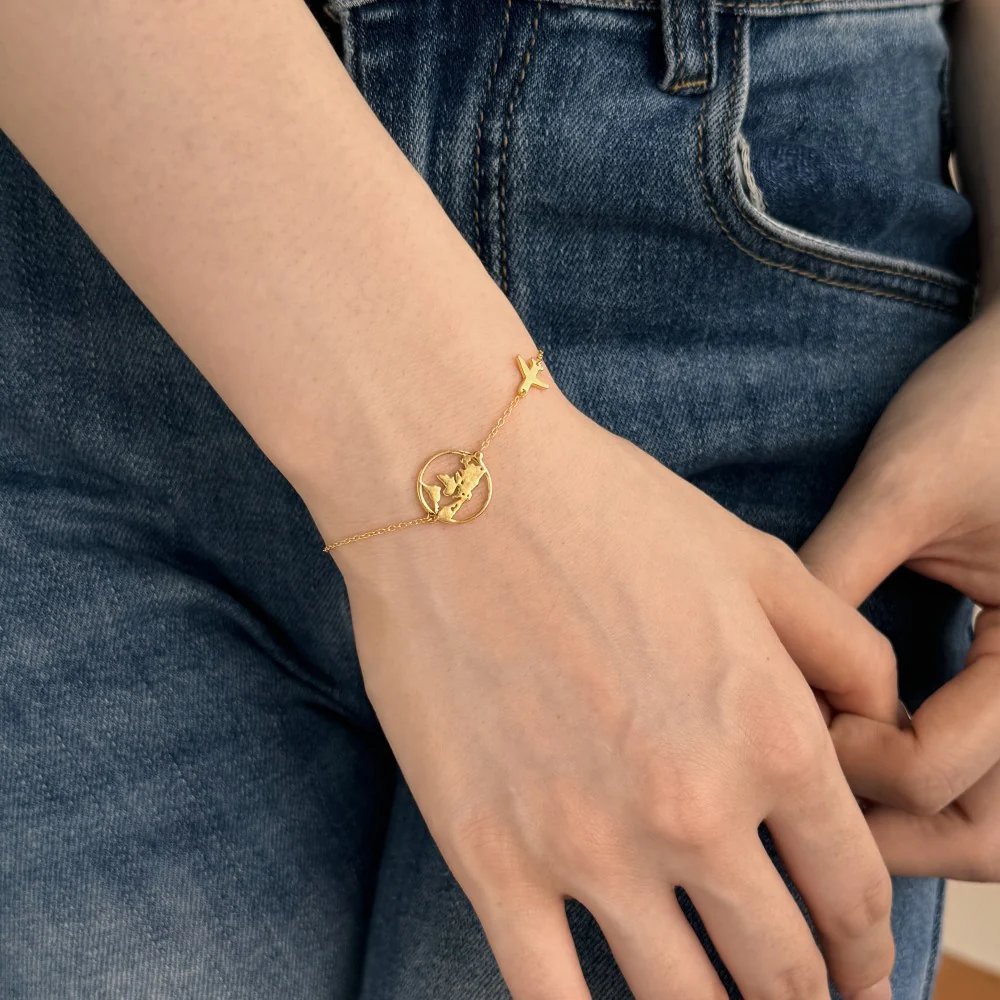 “Around the World” · S925 Sterling Silver Travel Bracelet｜Globe & Airplane Design - Image 4