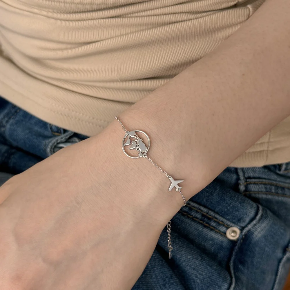 “Around the World” · S925 Sterling Silver Travel Bracelet｜Globe & Airplane Design - Image 5