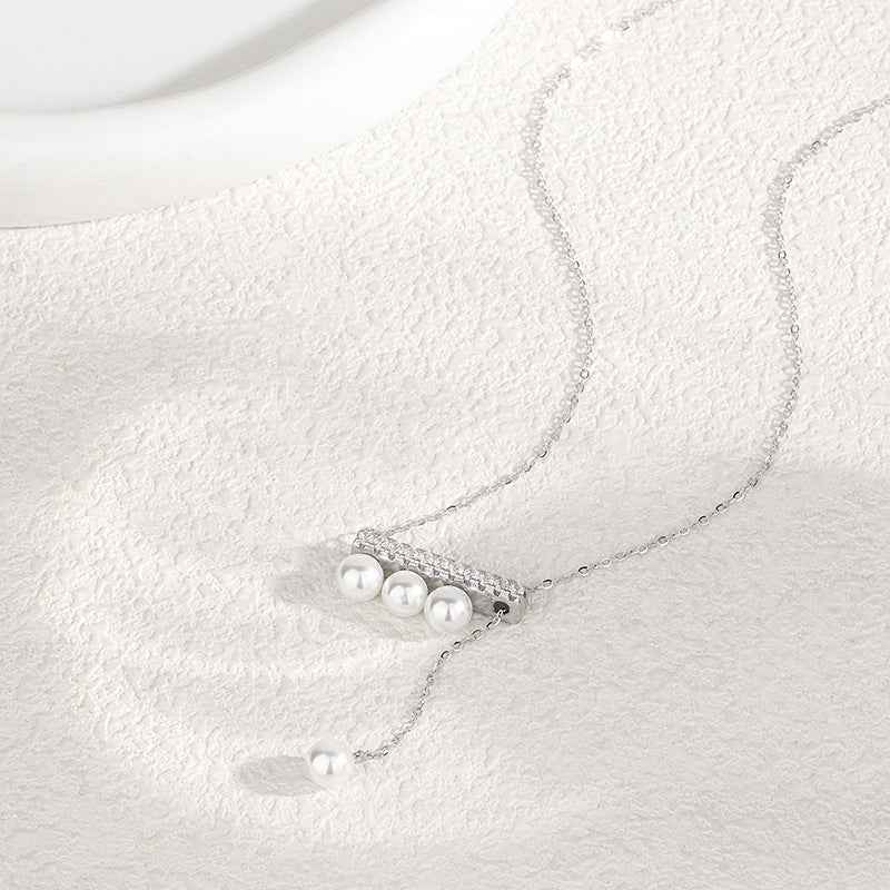 “Aurelia Line” S925 Sterling Silver Pearl Bar Adjustable Necklace - Image 3