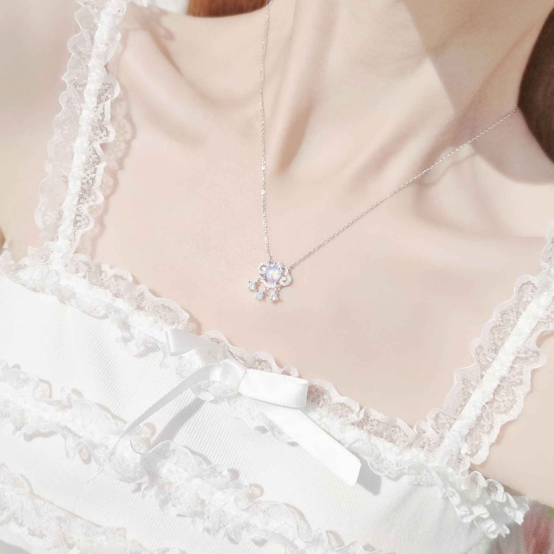 “Aurora Bless” 925 Sterling Silver Opalescent Crystal Lock Necklace - Image 2