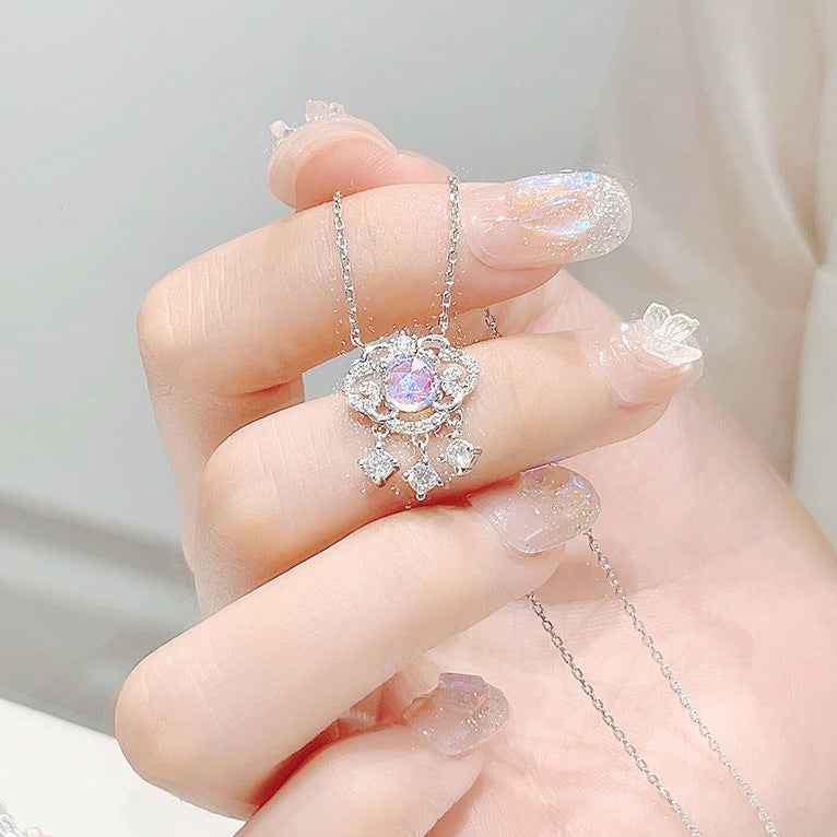 “Aurora Bless” 925 Sterling Silver Opalescent Crystal Lock Necklace - Image 3