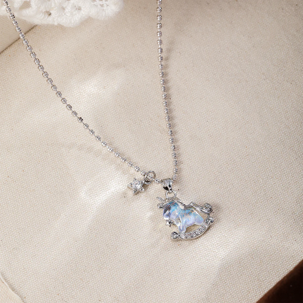 Aurora Carousel Resin Zircon Palladium-Plated Brass Pendant Necklace - Image 2