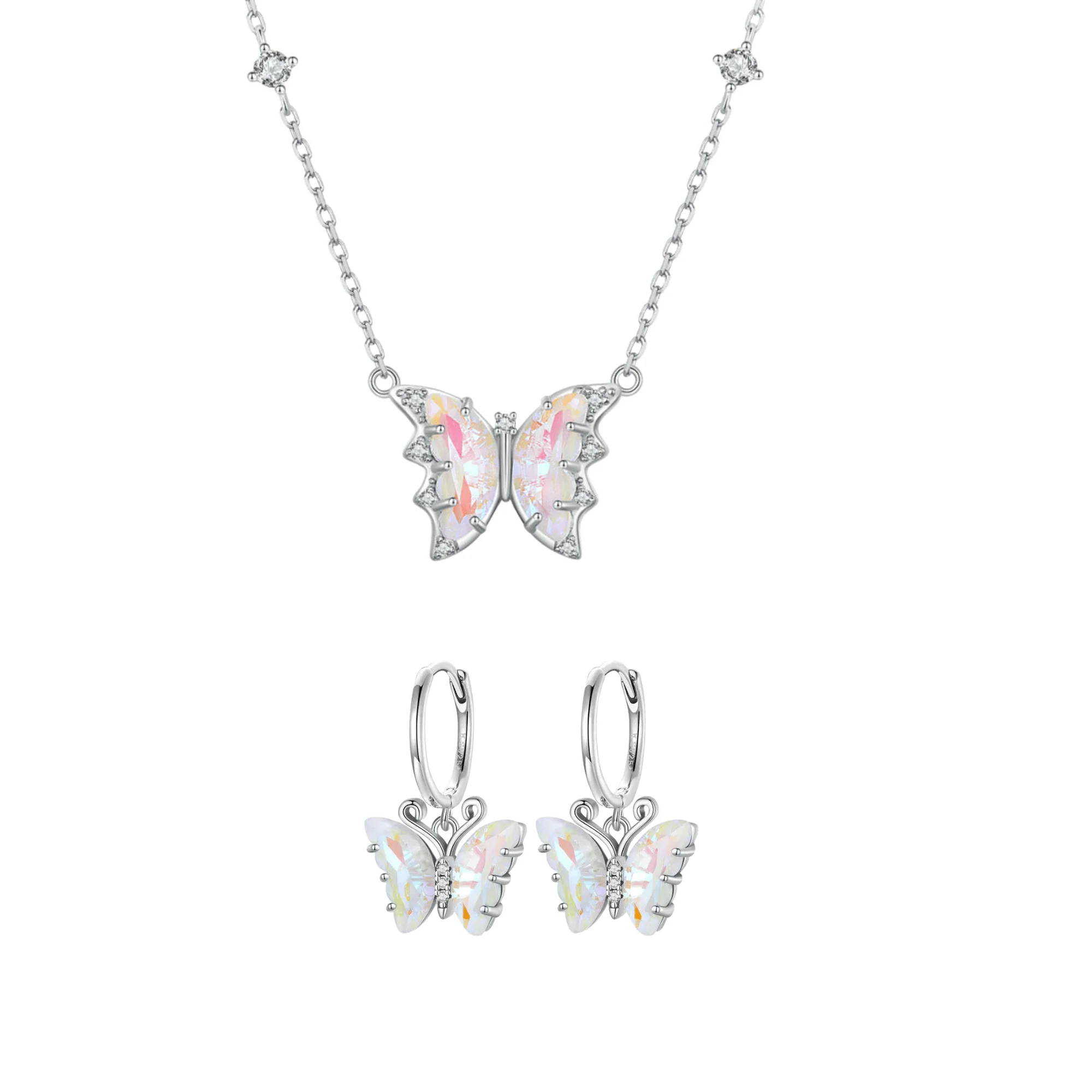 “Aurora Flutter” 925 Sterling Silver Iridescent Butterfly Jewelry Set