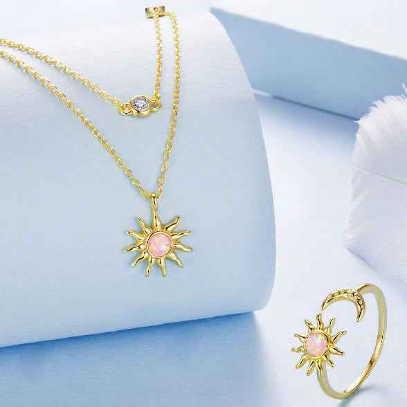 “Aurora Sol” 925 Sterling Silver Opal Sun & Moon Jewelry Set - Image 4