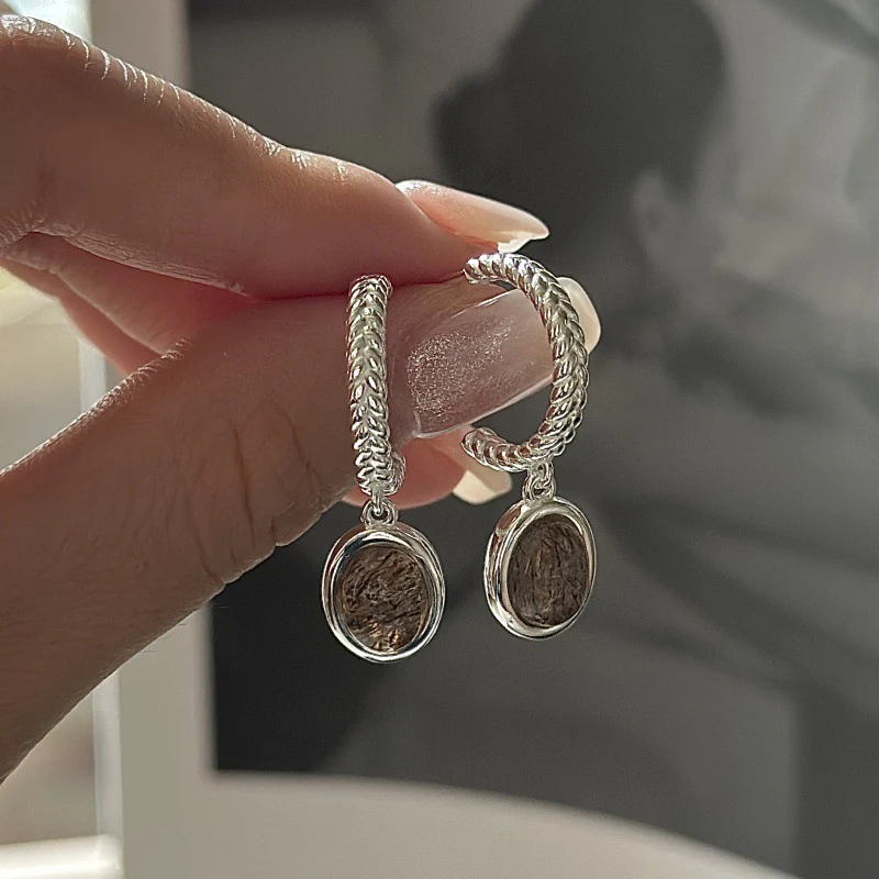 "Autumn Aura" 925 Sterling Silver Oval Rutilated Quartz Earrings - Image 3