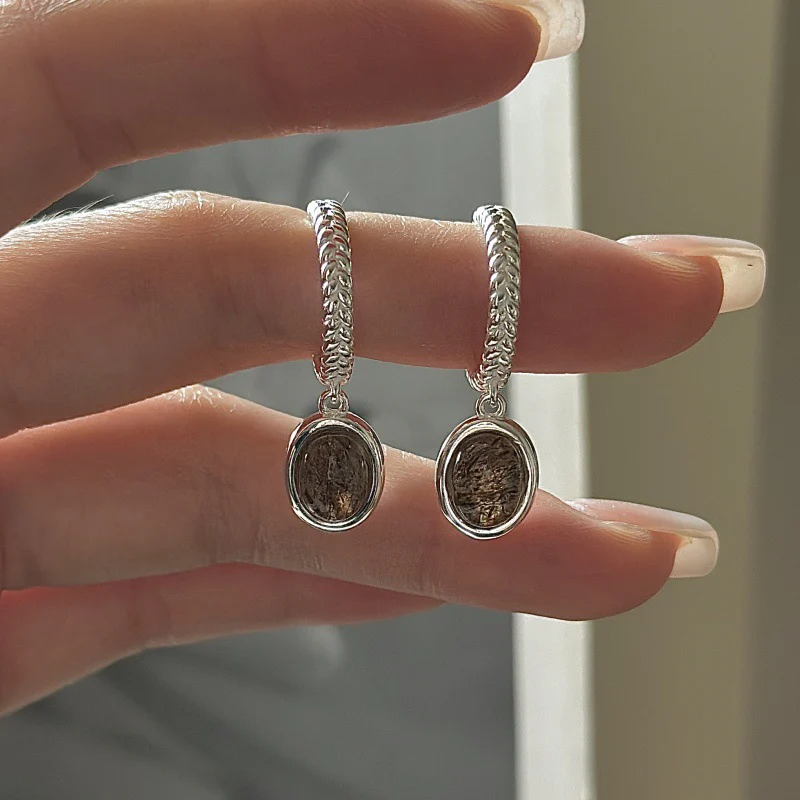 "Autumn Aura" 925 Sterling Silver Oval Rutilated Quartz Earrings - Image 4