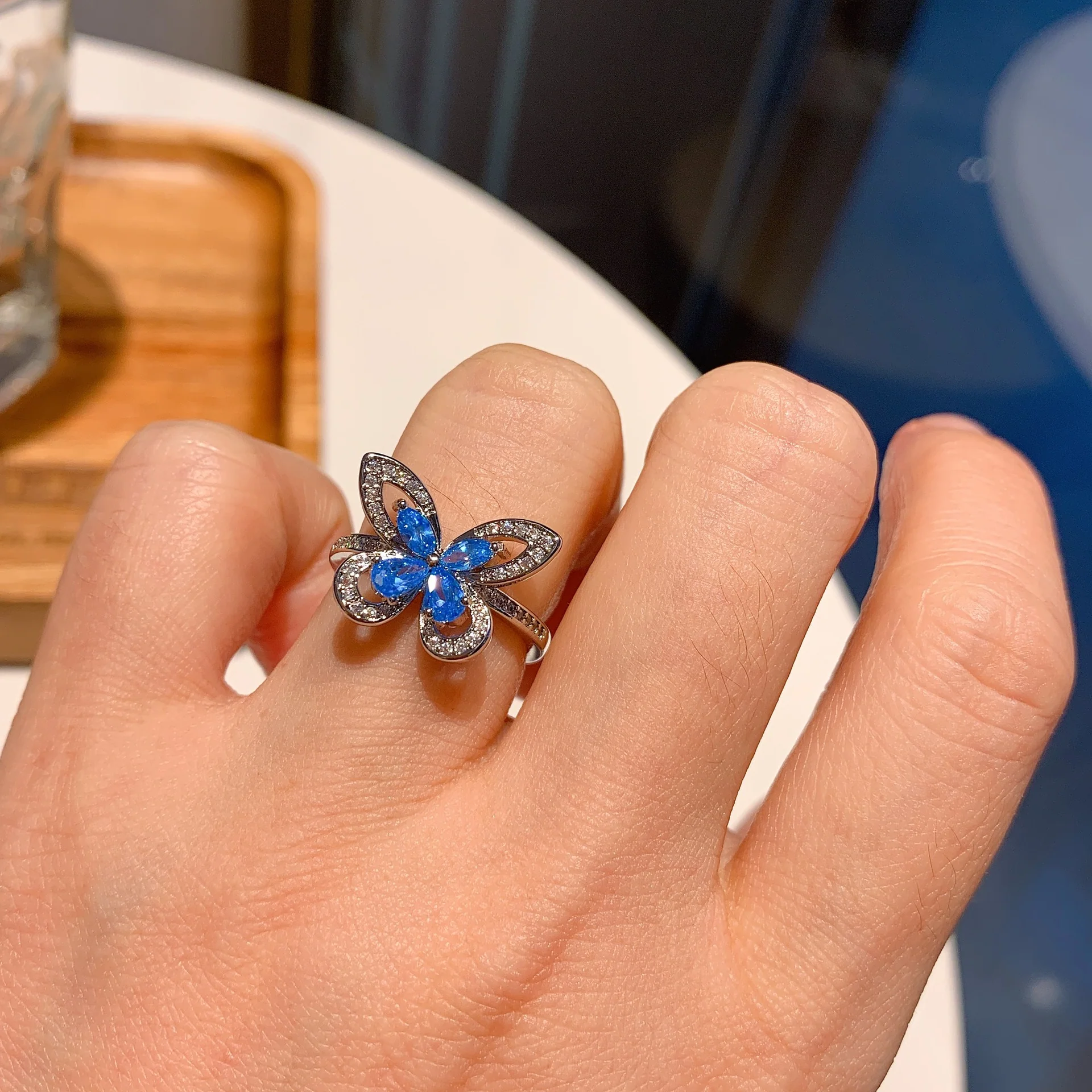 "Azure Butterfly" Gold-Plated Zircon Jewelry Set - Image 3