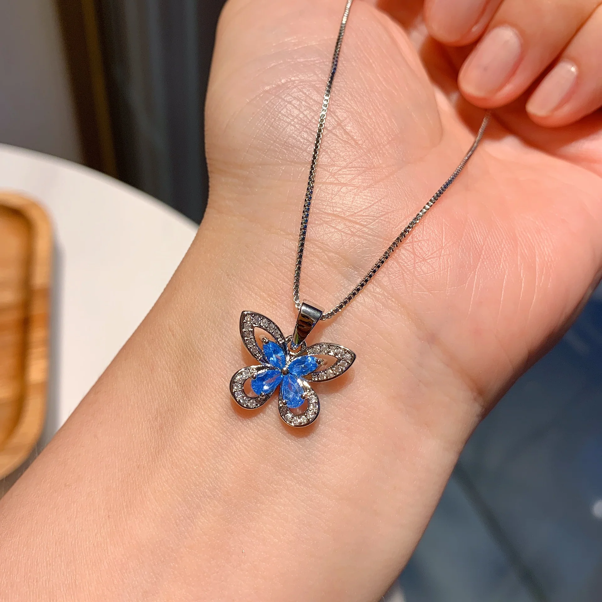 "Azure Butterfly" Gold-Plated Zircon Jewelry Set - Image 4