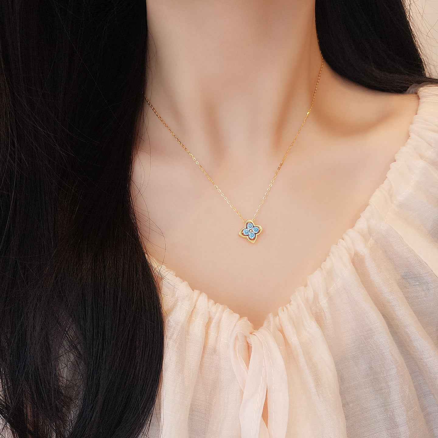 “Azure Clover” S925 Sterling Silver Convertible Clover Necklace - Image 2