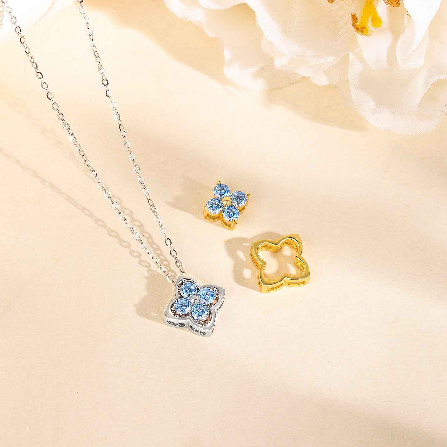 “Azure Clover” S925 Sterling Silver Convertible Clover Necklace - Image 4