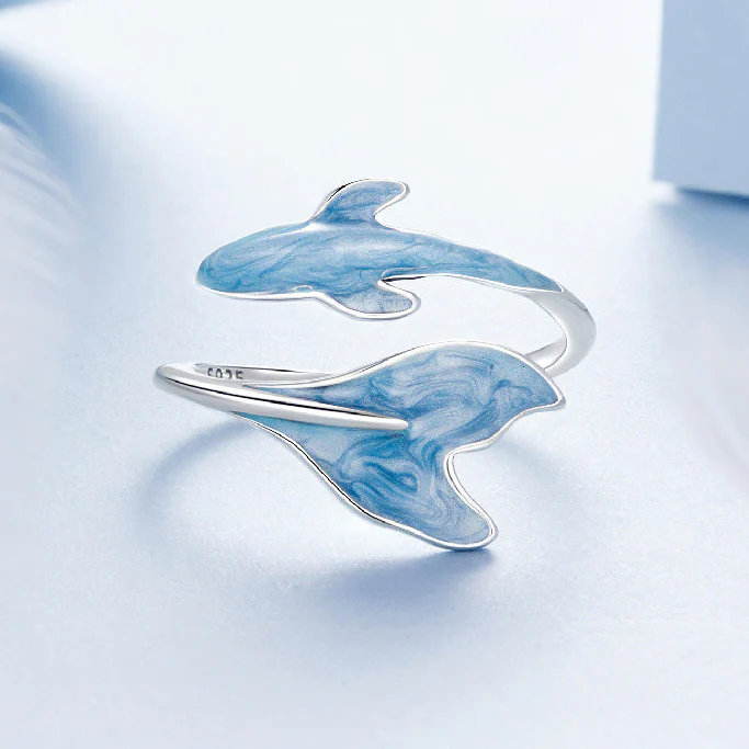 “Azure Dolphin” S925 Sterling Silver Enamel Open Ring - Image 3