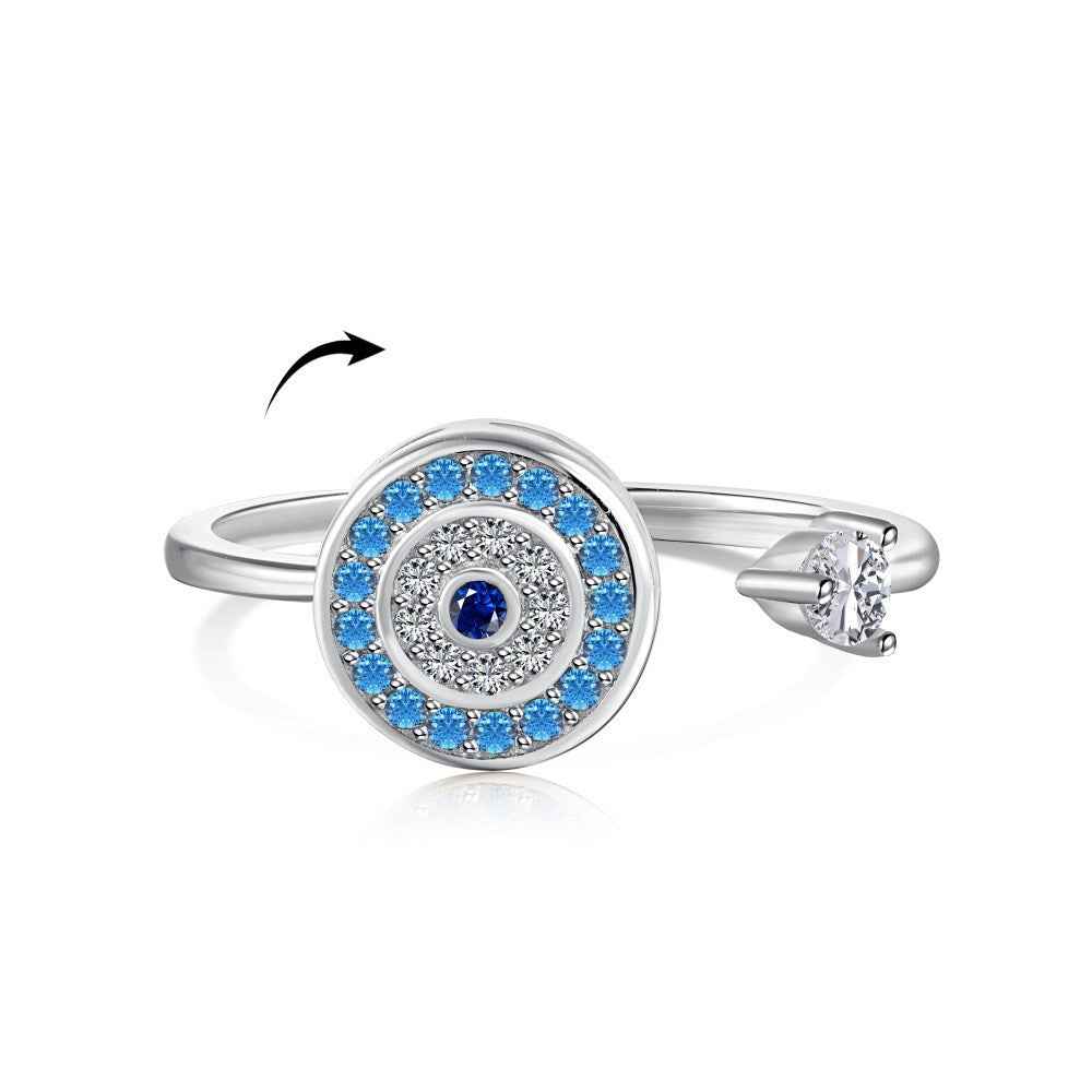 “Azure Guardian” 925 Sterling Silver Rotating Evil Eye Open Ring - Image 2