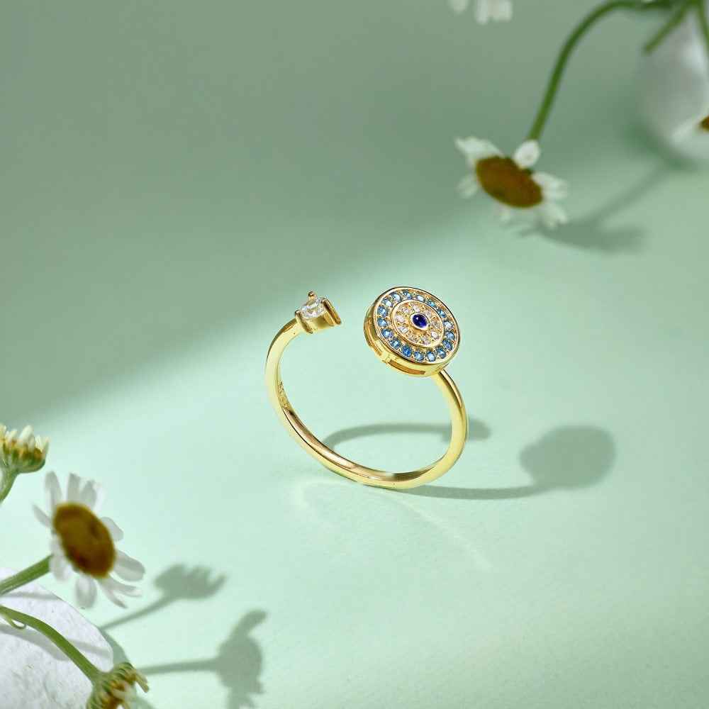 “Azure Guardian” 925 Sterling Silver Rotating Evil Eye Open Ring - Image 5