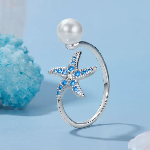 “Azure Star” S925 Sterling Silver Pearl Open Ring - Image 3