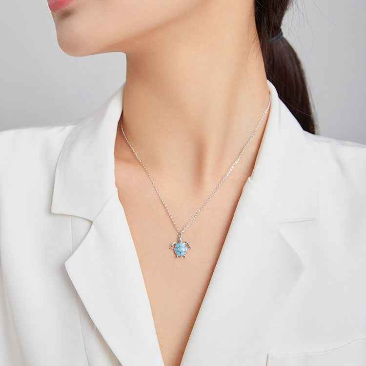 “Azure Turtle” S925 Sterling Silver Blue Enamel Sea Turtle Necklace - Image 2