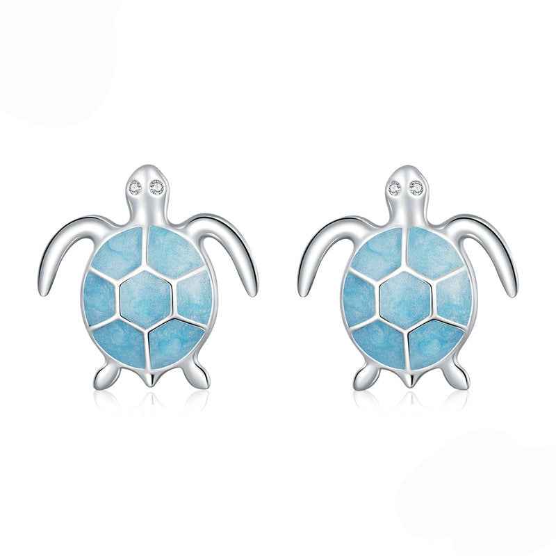 āAzure Turtleā S925 Sterling Silver Blue Enamel Sea Turtle Stud Earrings