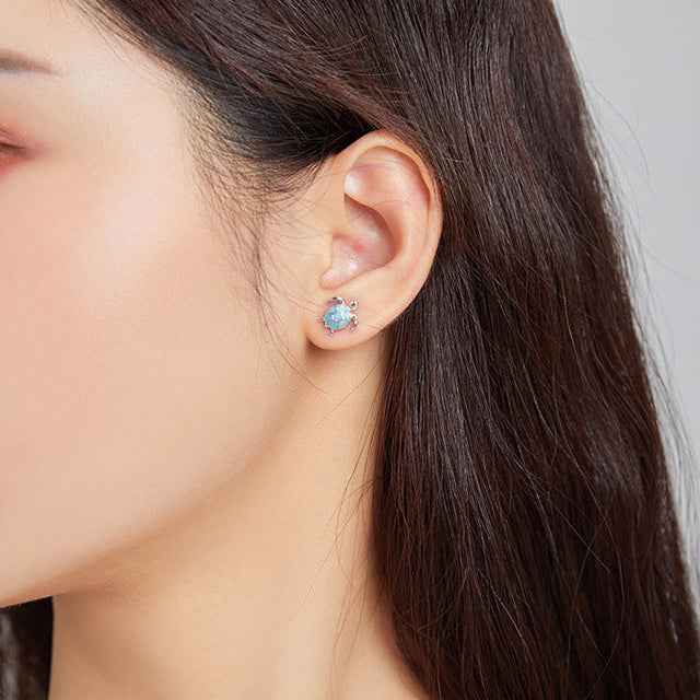 āAzure Turtleā S925 Sterling Silver Blue Enamel Sea Turtle Stud Earrings - Image 2