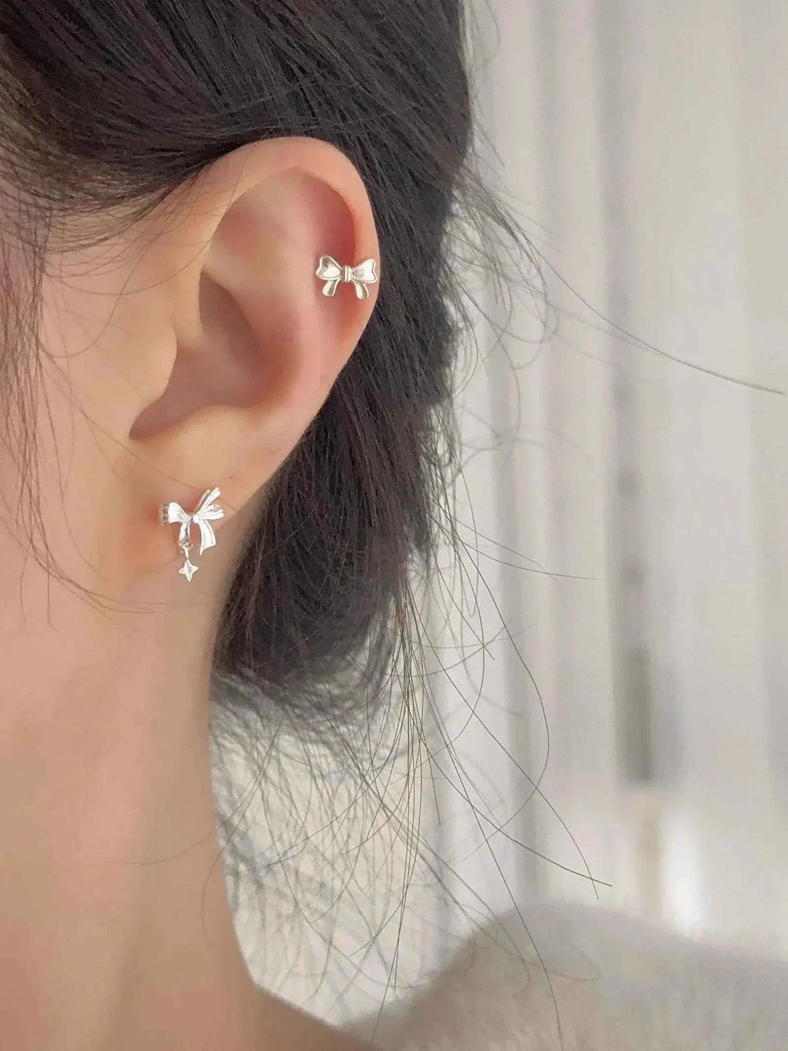 "Ballet Skirt" 999 Pure Silver Hollow Bowknot and Star Stud Earrings - Graceful, Delicate, and Unique - Image 3