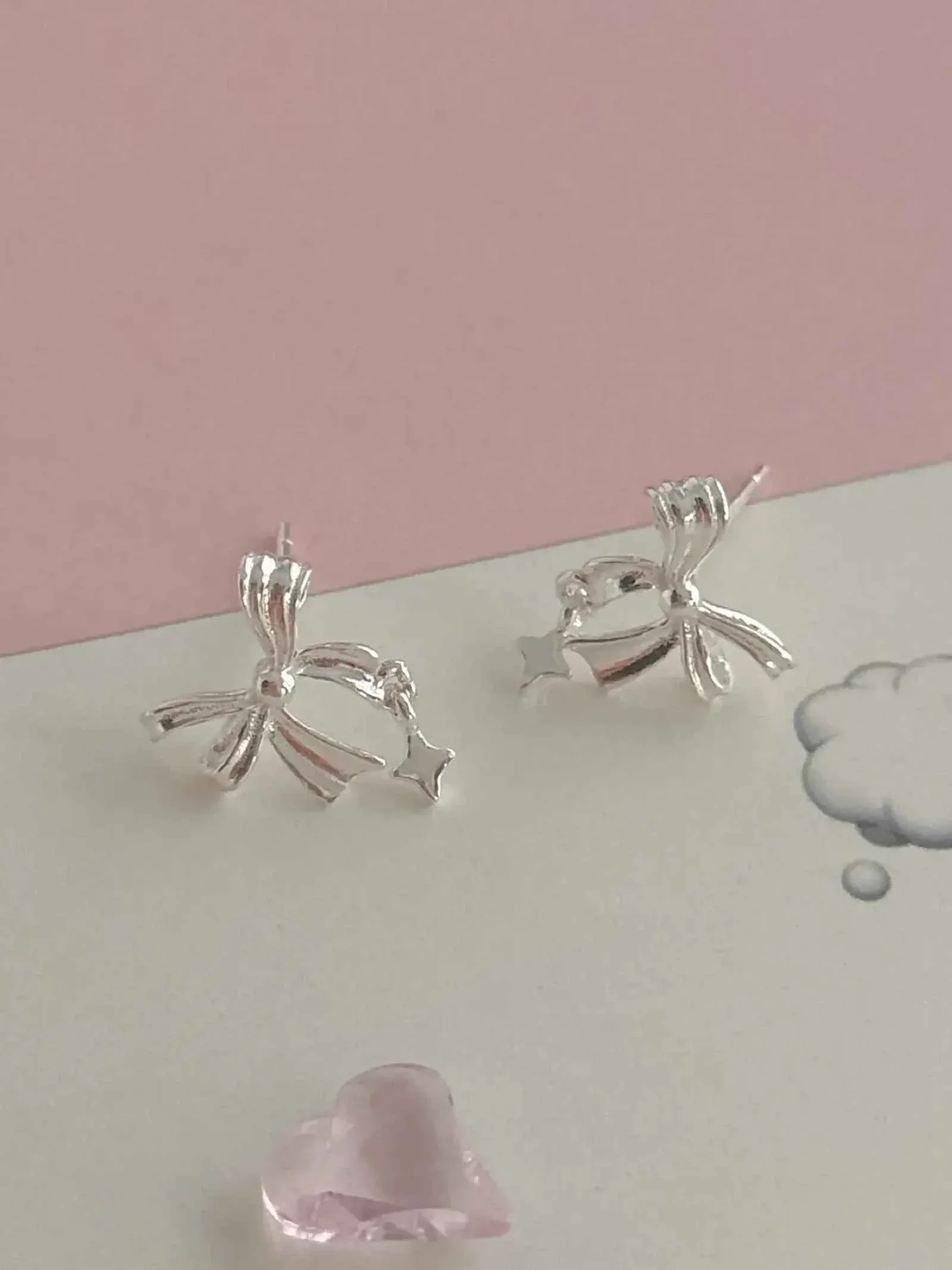 "Ballet Skirt" 999 Pure Silver Hollow Bowknot and Star Stud Earrings - Graceful, Delicate, and Unique - Image 4