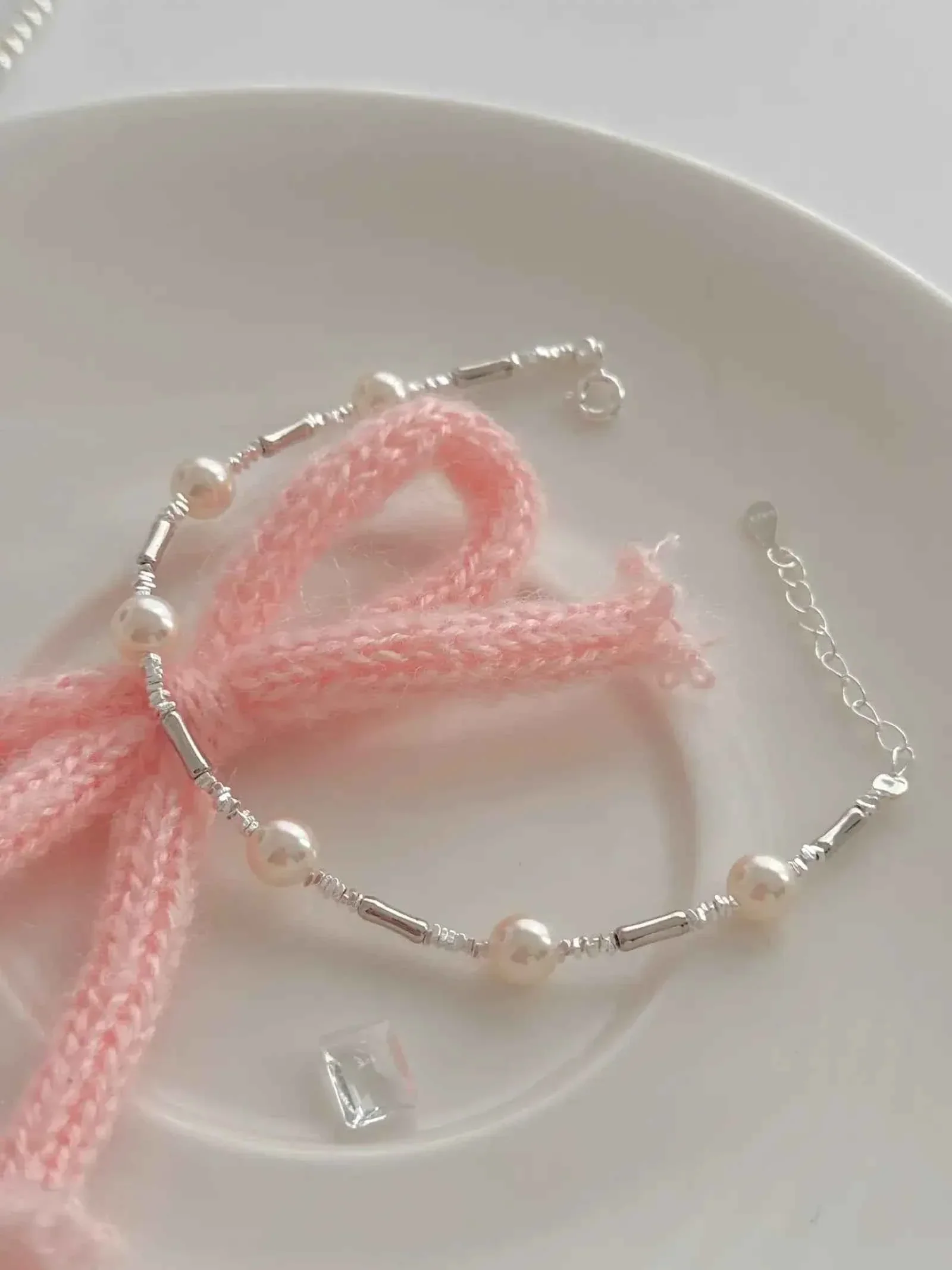 "Bamboo Bubble" 925 Sterling Silver Bamboo and Pearl Bracelet - Delicate, Elegant, and Versatile - Image 6
