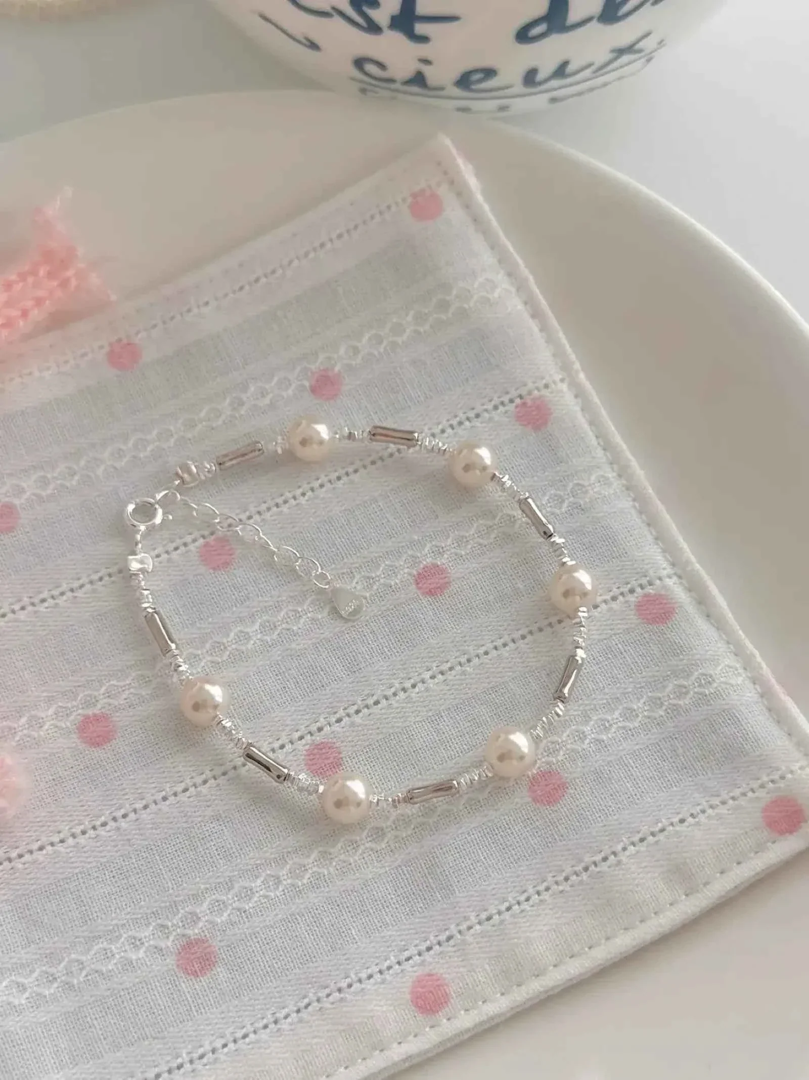 "Bamboo Bubble" 925 Sterling Silver Bamboo and Pearl Bracelet - Delicate, Elegant, and Versatile - Image 8