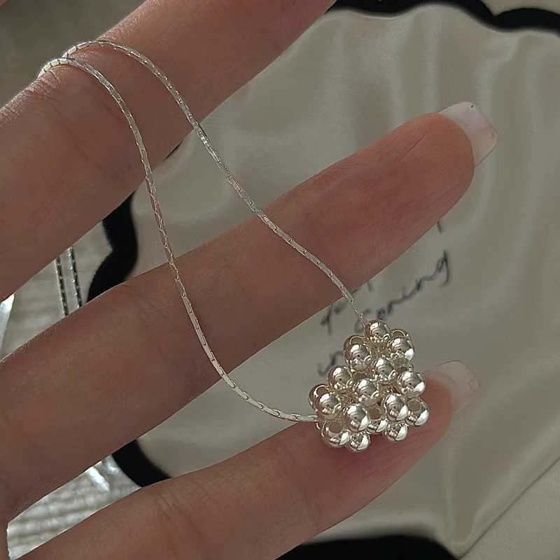 "Beaded Heart" 925 Sterling Silver Necklace – Korean-Inspired, Vintage Style - Image 3