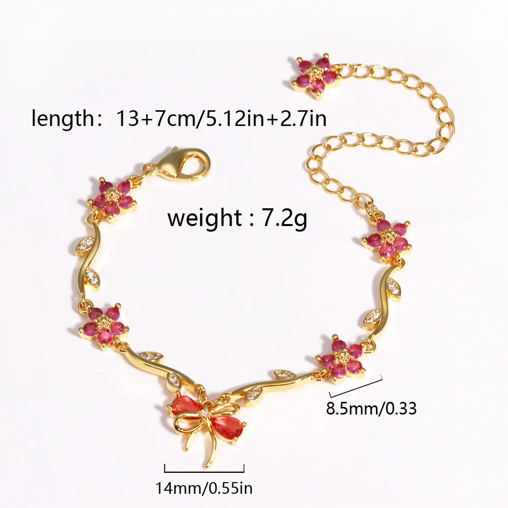 Belle Noeud Brass Genuine Gold-Plated 3A Zircon Bow Floral Bracelet - Image 3