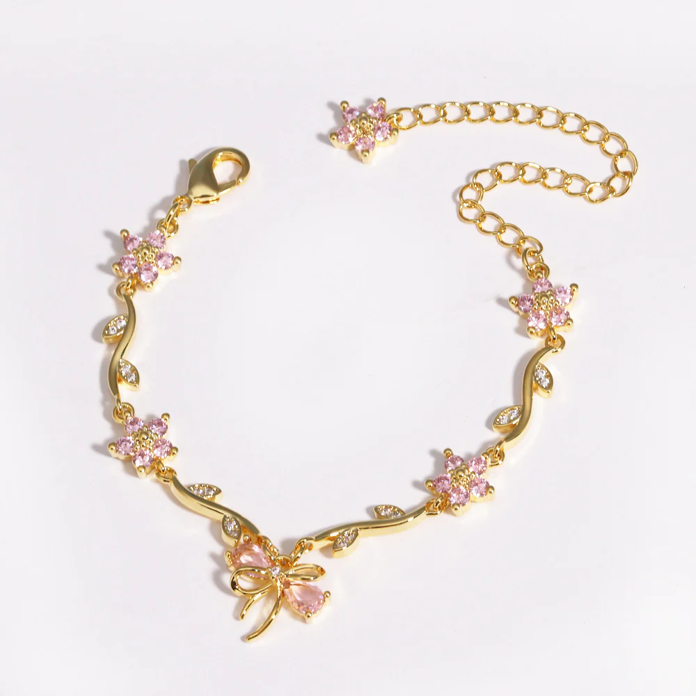 Belle Noeud Brass Genuine Gold-Plated 3A Zircon Bow Floral Bracelet - Image 5