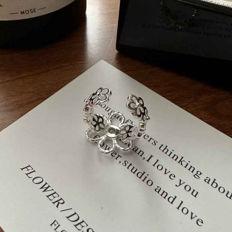 "Bloom Petite" 925 Sterling Silver Adjustable Floral Zircon Ring - Image 3