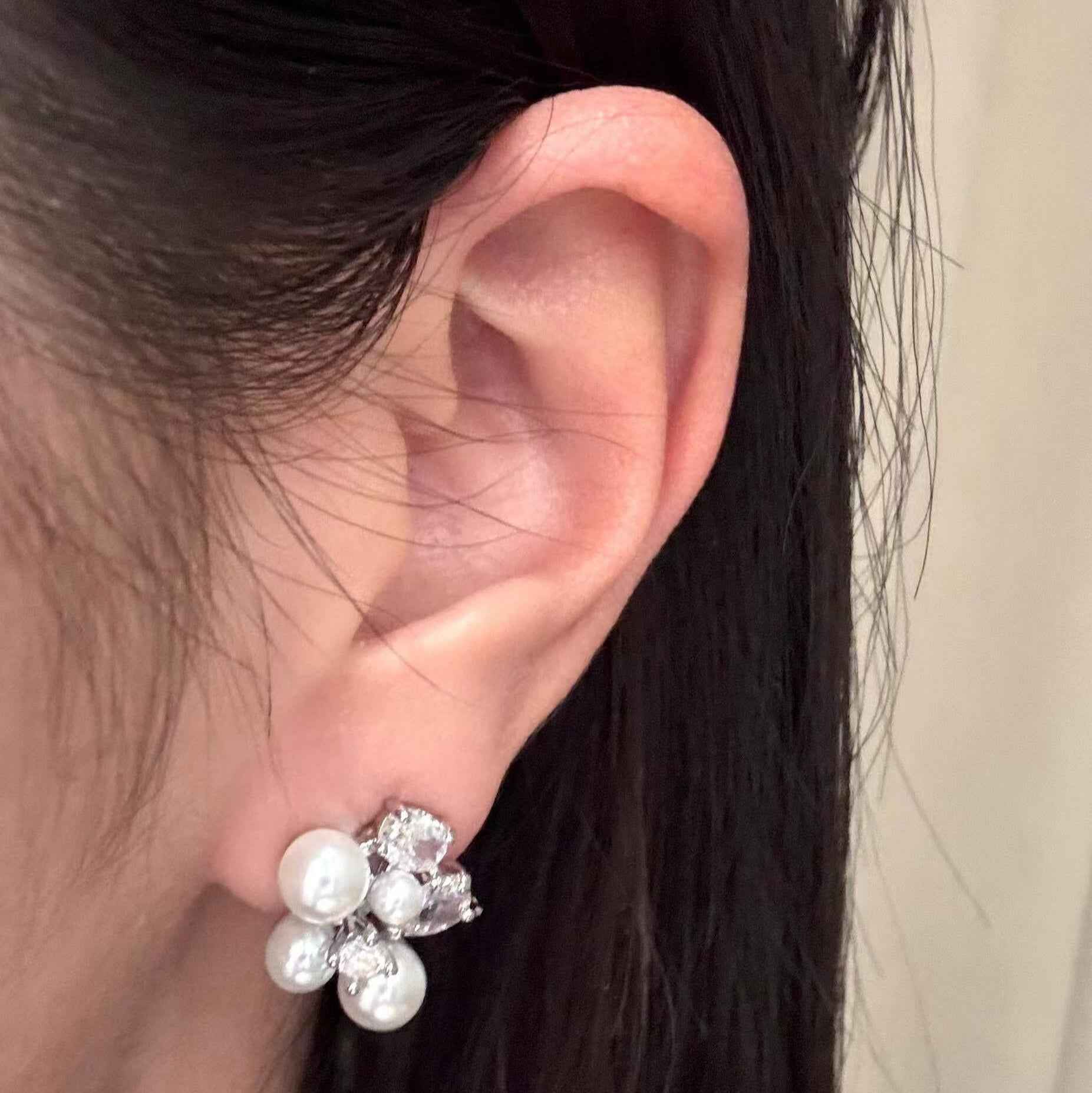 "Blooming Bouquet" Pearl Stud Earrings – S925 Sterling Silver with Cubic Zirconia - Image 2
