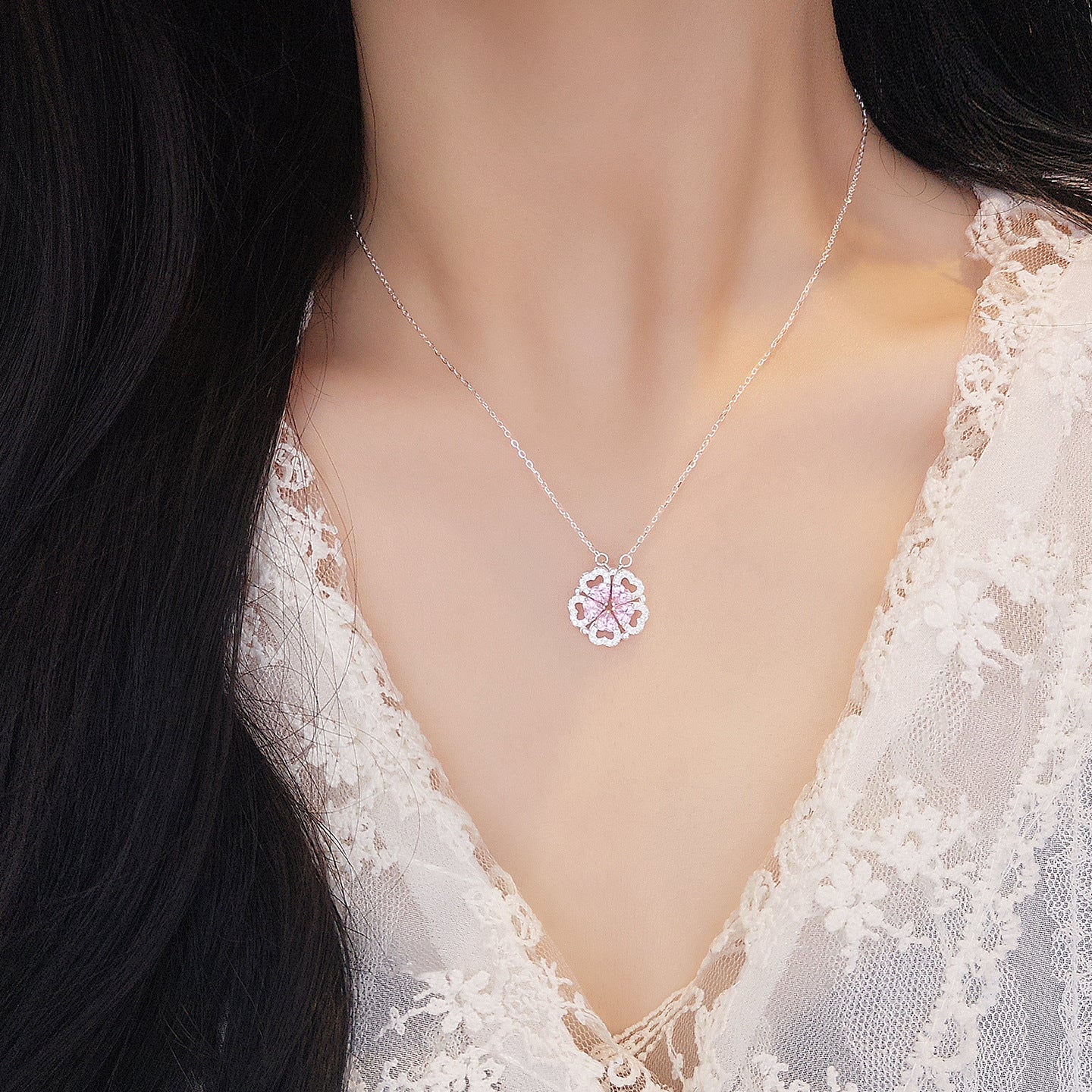“Blooming Heart” S925 Sterling Silver Convertible Necklace - Image 3