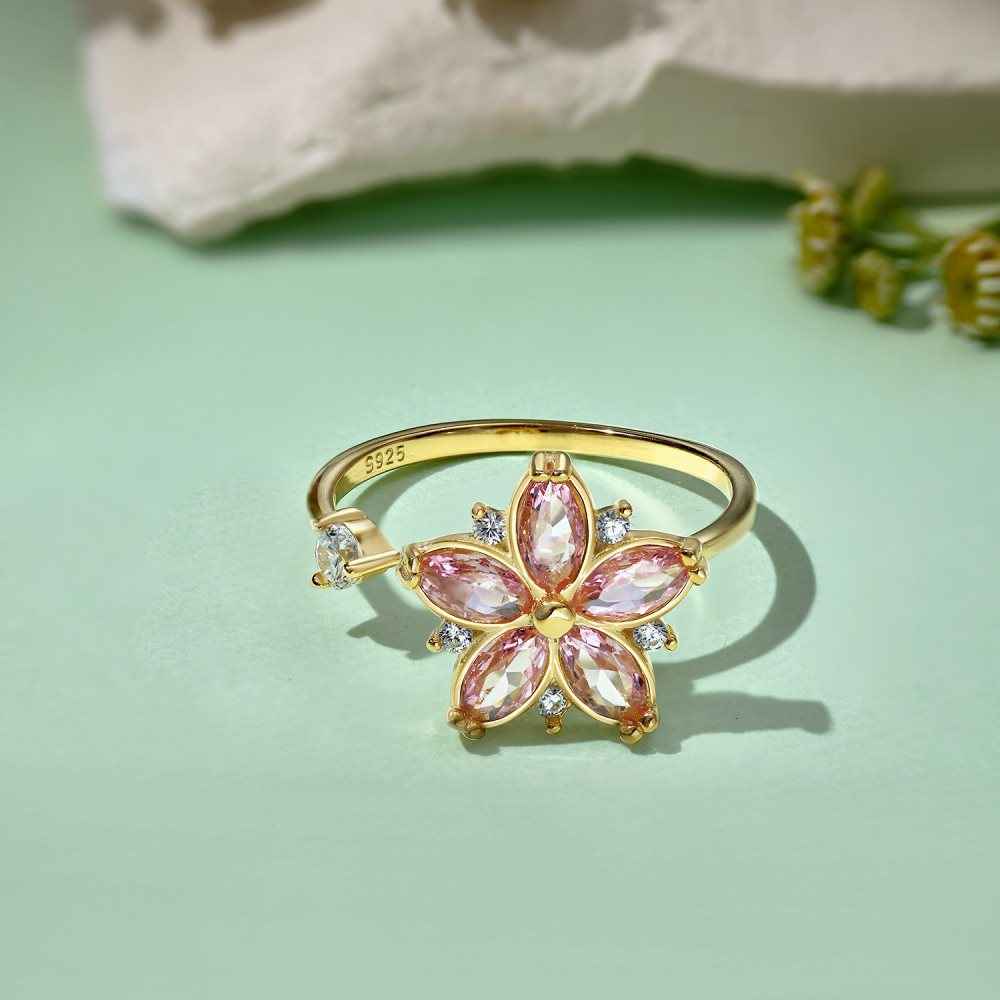 “Blooming Spin” 925 Sterling Silver Rotating Pink Blossom Ring - Image 3
