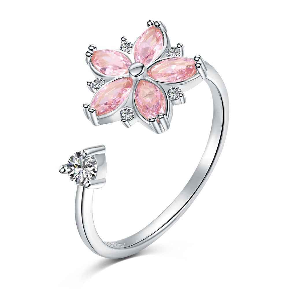 “Blooming Spin” 925 Sterling Silver Rotating Pink Blossom Ring - Image 5
