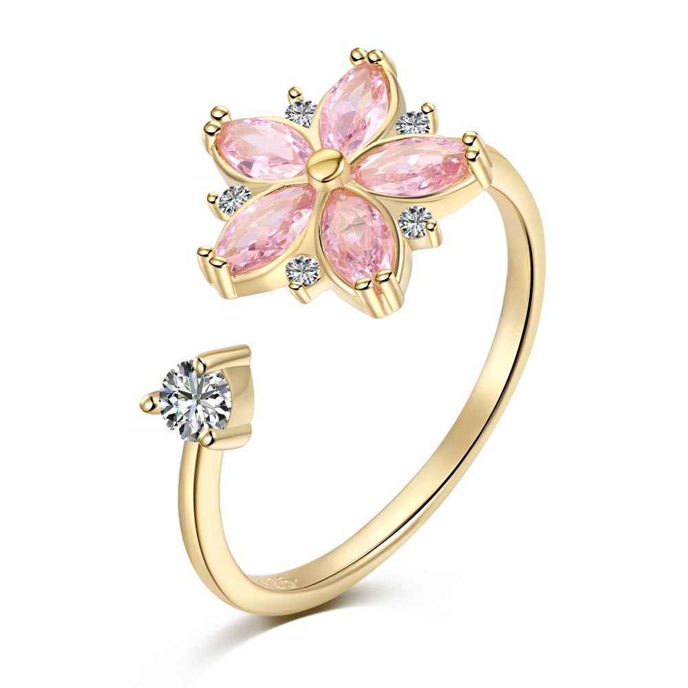 “Blooming Spin” 925 Sterling Silver Rotating Pink Blossom Ring - Image 6