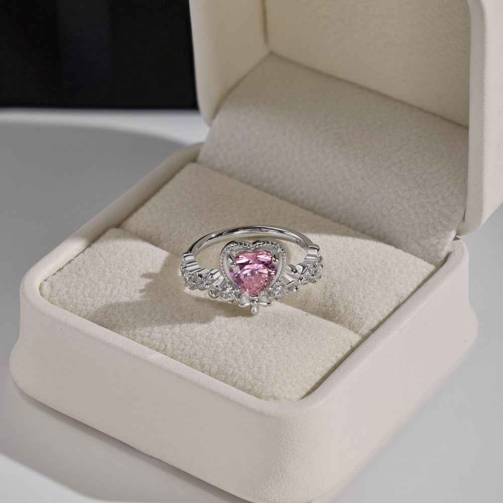 “Blossom Amour” 925 Sterling Silver Pink Heart & Floral Ring - Image 5