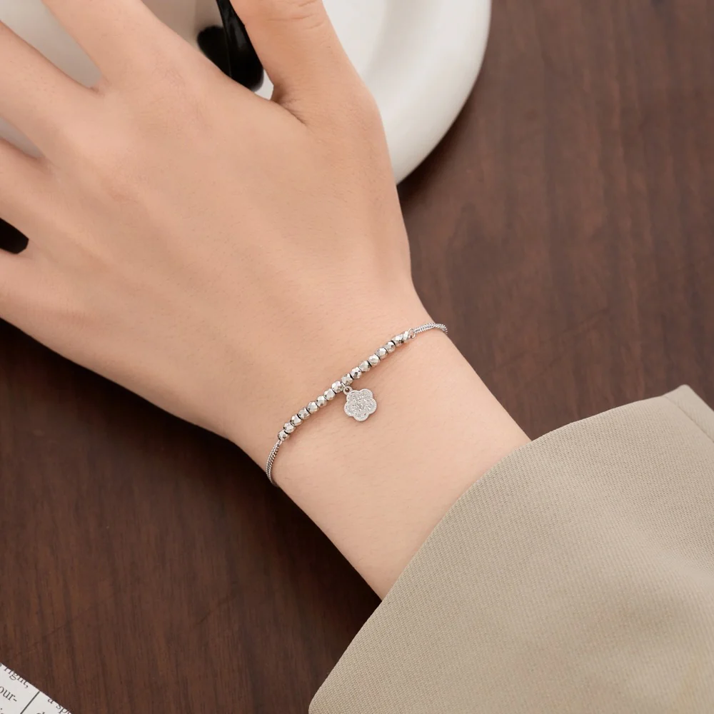 “Blossom Fortune” 925 Sterling Silver Lucky Flower Charm Bracelet - Image 2