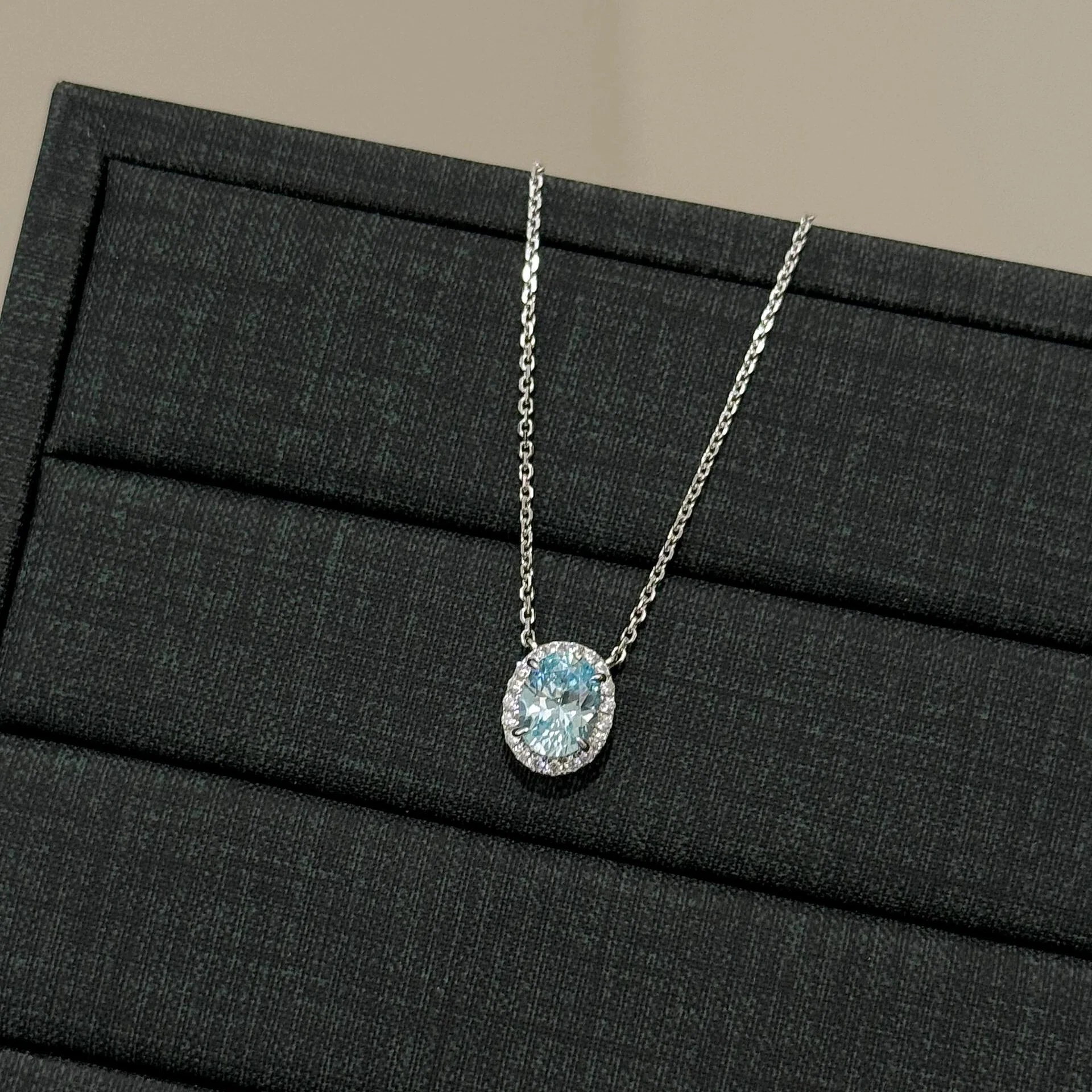 "Blue Horizon" S925 Sterling Silver Oval Zircon Necklace & Ring Set - Image 6