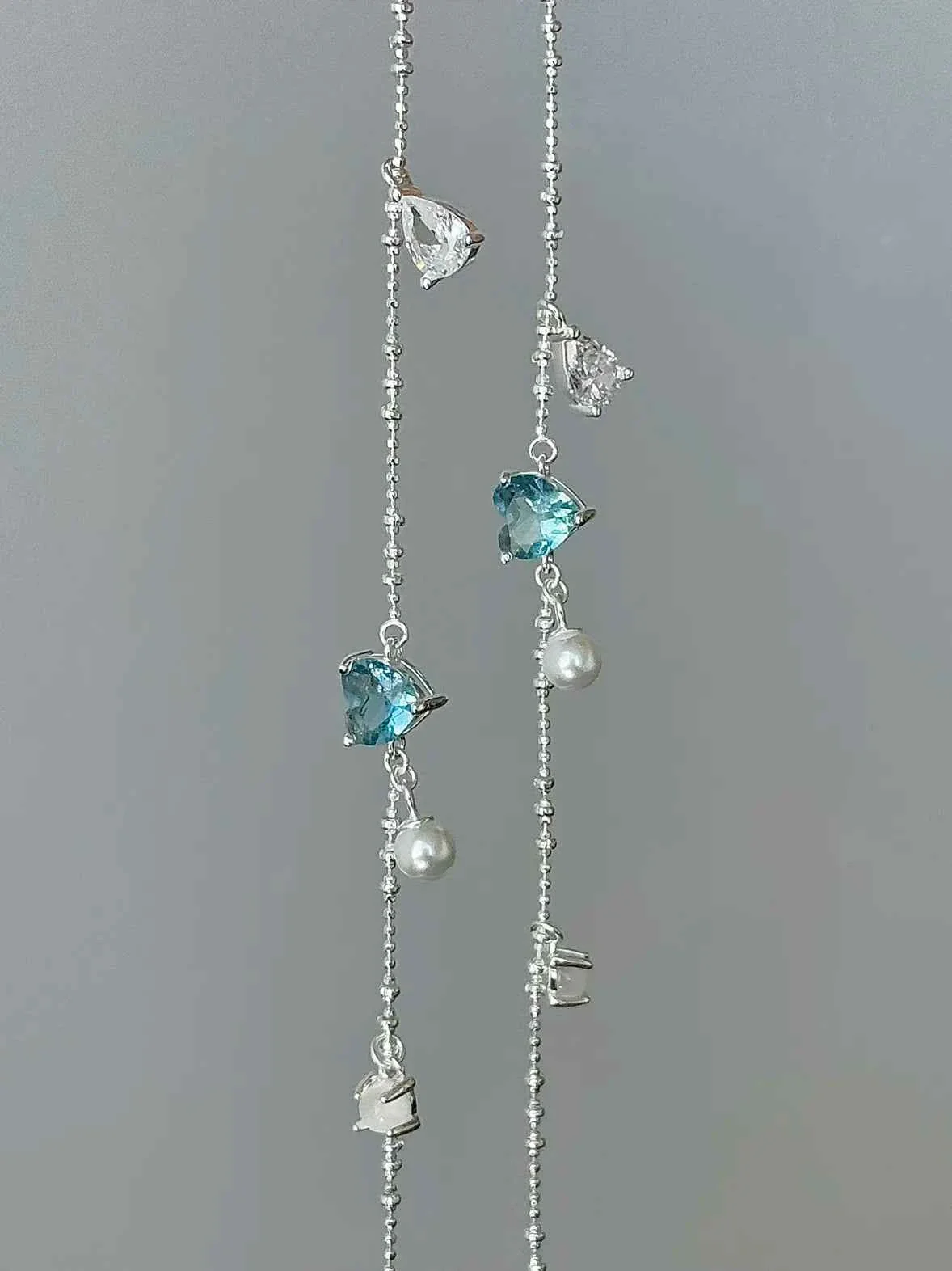"Blue Tears" 925 Sterling Silver Heart Bracelet with Pearl - Delicate, Unique, and Ocean-Inspired - Image 3
