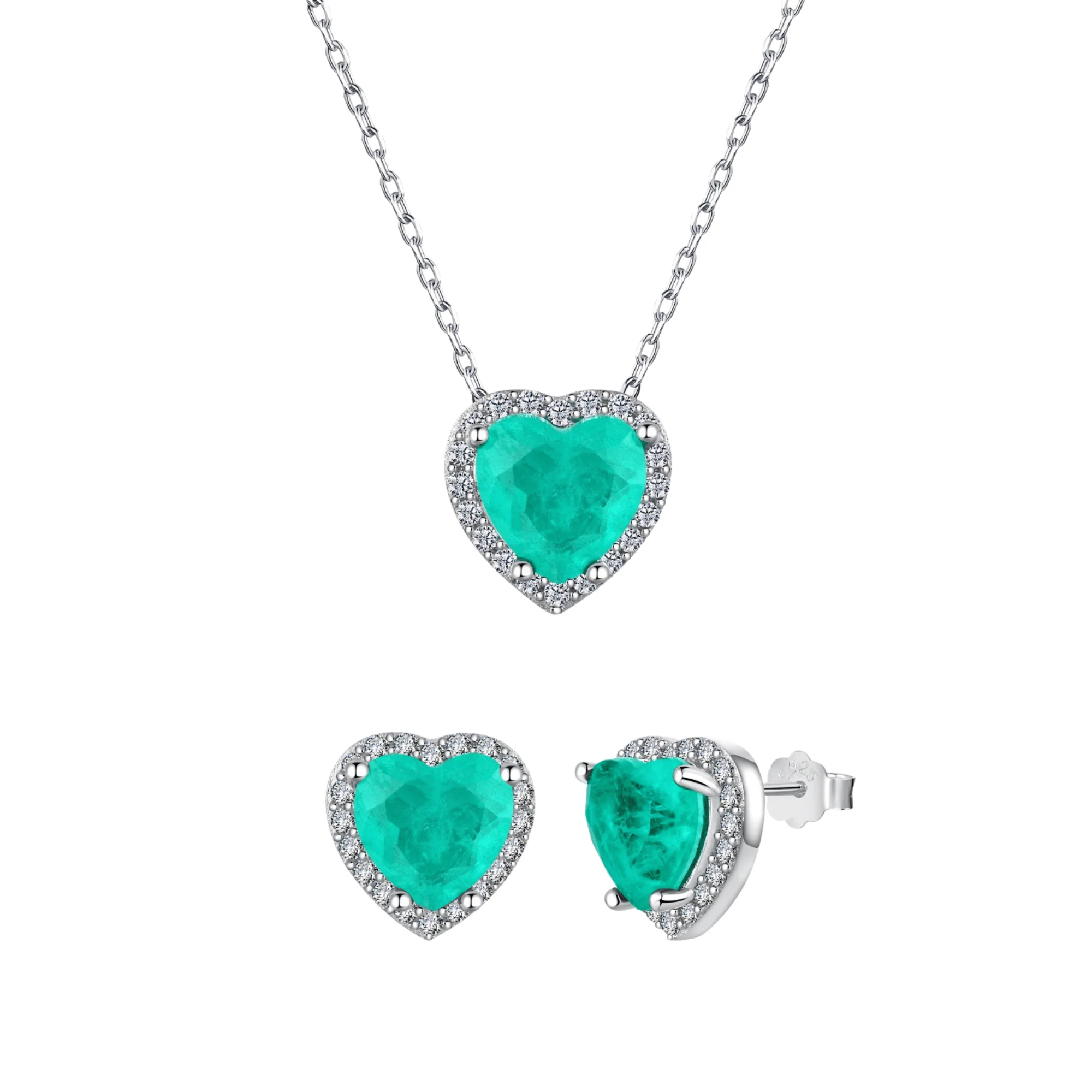 “Blush Devotion” 925 Sterling Silver Pink Heart Zircon Necklace & Stud Earrings Set - Image 3