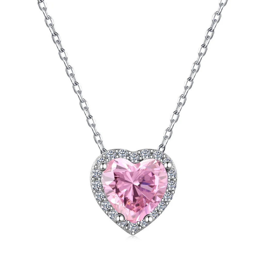 “Blush Devotion” 925 Sterling Silver Pink Heart Zircon Necklace & Stud Earrings Set - Image 7