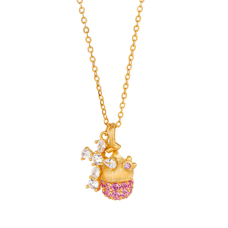 “Blush Pine Charm” S925 Sterling Silver Pink Pinecone Pendant Necklace