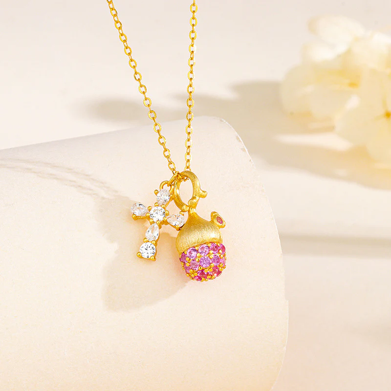 “Blush Pine Charm” S925 Sterling Silver Pink Pinecone Pendant Necklace - Image 3