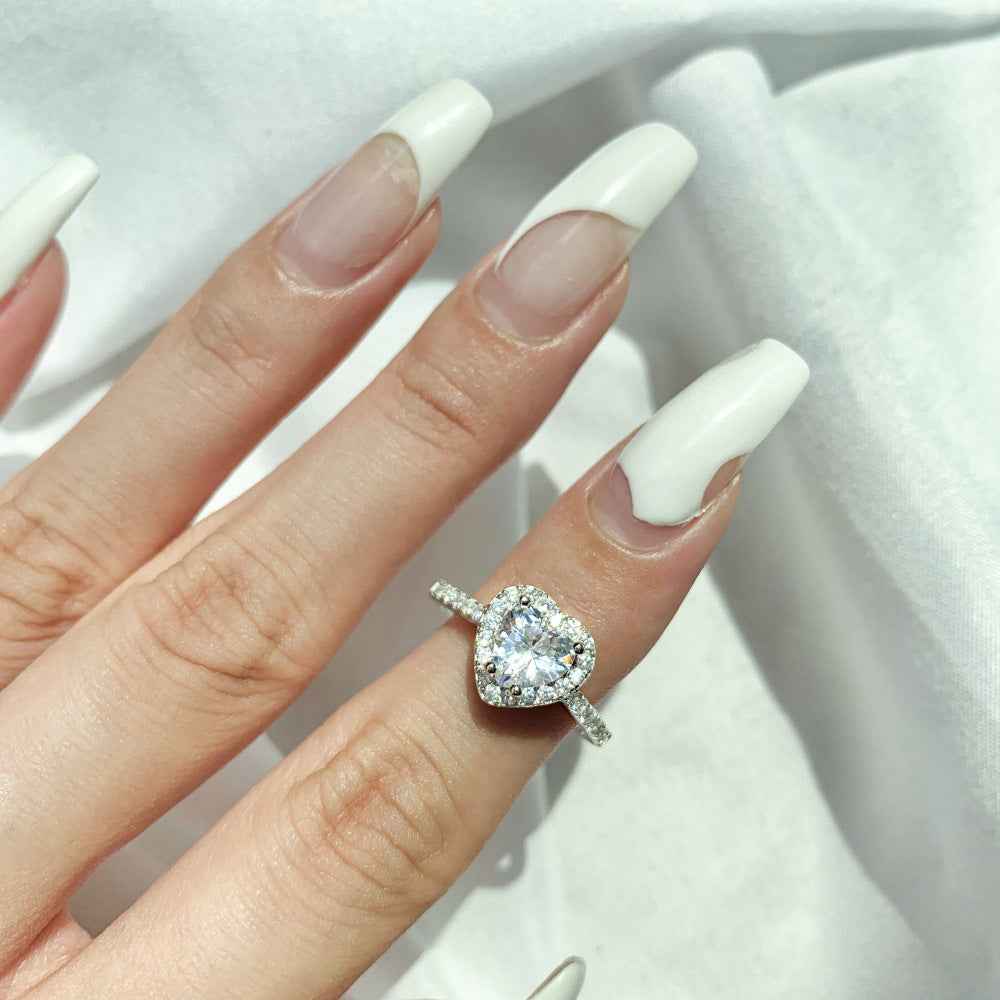 “Blush Radiance” 925 Sterling Silver Pink Heart Halo Pavé Ring - Image 4