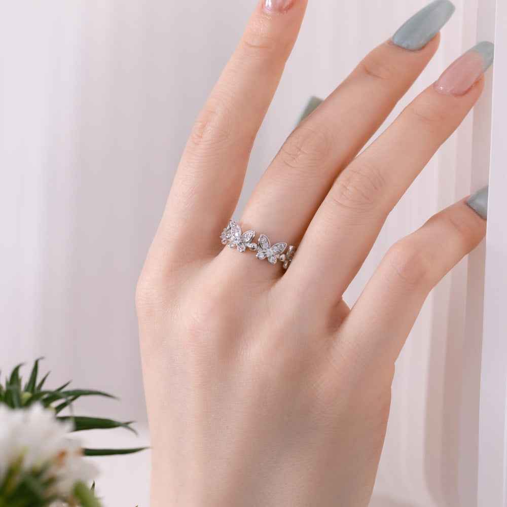 “Butterfly Gleam” 925 Sterling Silver Pavé Butterfly Ring - Image 2