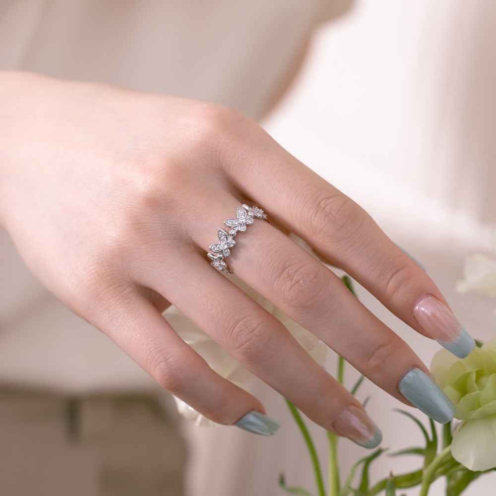 “Butterfly Gleam” 925 Sterling Silver Pavé Butterfly Ring - Image 3
